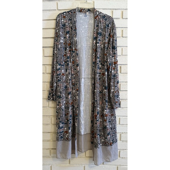 LOGO by Lori Goldstein Long Open Front Duster Size XL Multicolor Print - Picture 1 of 7